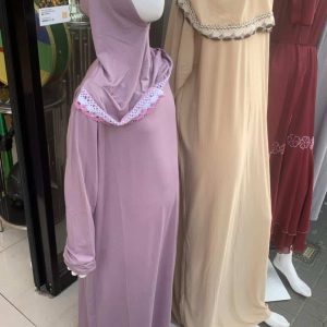 Robe de Prière Femme avec Hijab Intégré et Dentelle (Taille Unique)