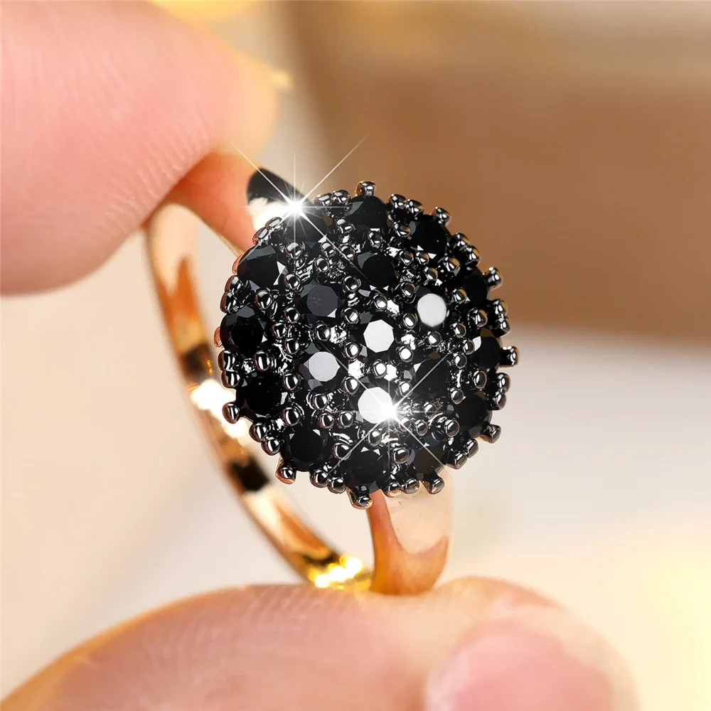 Femme mignon blanc noir Zircon pierre couleur or bijoux de mariage promesse bagues de fiançailles pour les femmes – Image 9