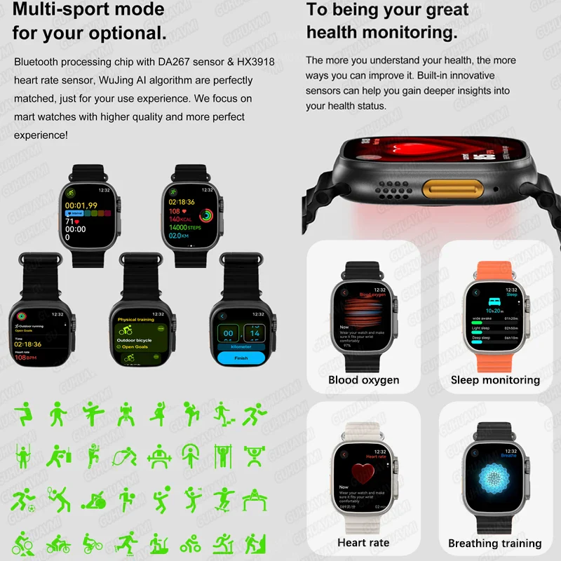 Montre Connectée GUHUAVMI Apple Watch Ultra 2 – AMOLED, Suivi Santé, Multi-Sports, IP67 – Image 5
