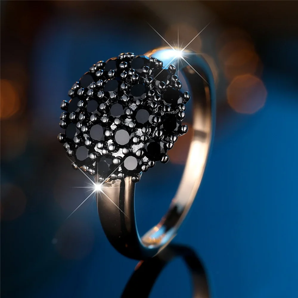 Femme mignon blanc noir Zircon pierre couleur or bijoux de mariage promesse bagues de fiançailles pour les femmes – Image 3