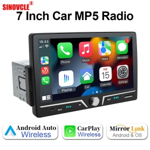 Autoradio Hippcron 1DIN 7" IPS – Android Auto & CarPlay Sans Fil, Bluetooth, Mirror Link, Chargeur Type-C