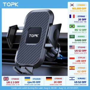 Support Téléphone Voiture TOPK – Clip Ventilation avec Verrouillage Automatique