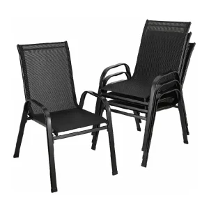 4 pièces chaises de jardin acier-fer + tissu Casseline pliant dossier haut chaise de balcon chaise de Camping sièges extérieurs groupe noir