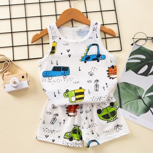 Ensemble pyjama d’été en coton motif voiture pour enfants