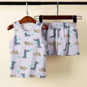Ensemble pyjama d’été en coton motif crocodile pour enfants