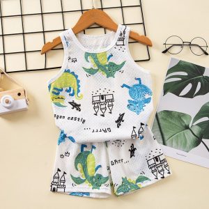 Ensemble pyjama d’été en coton motif dinosaure pour enfants