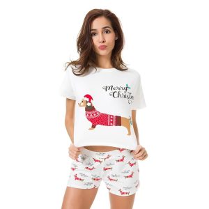Ensemble short et tee-shirt pyjama de noël pour femmes