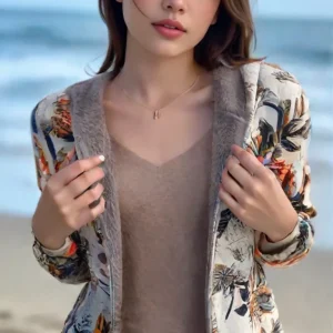 Onsoyours Femme Manteau Floral a Capuche Top Chaud Hiver Avoir Poches Blouson Épaissie Vest Chic