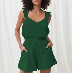 Pyjama court femme vert avec short et débardeur