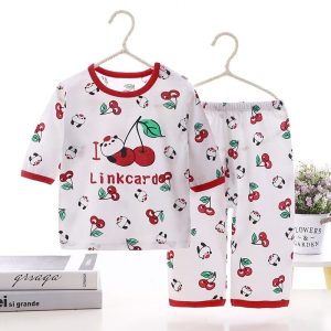 Pyjama d’été blanc en coton motif cerise pour enfants