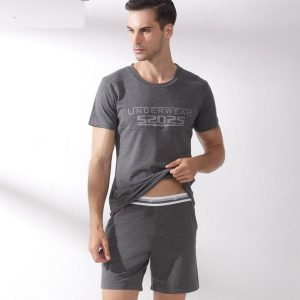Pyjama deux pièces gris en coton pour hommes