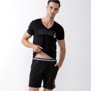 Pyjama deux pièces noire manches courtes en coton