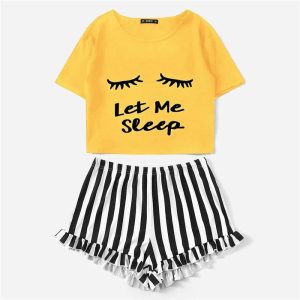 Pyjama d’été deux pièces à motif cils pour femmes